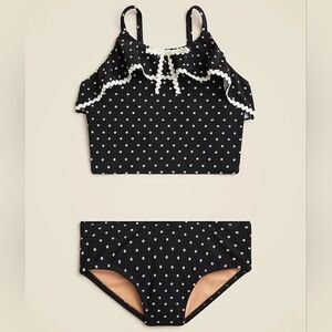 Crewcuts Girls Floral Ruffle 2 Piece Swimsuit, 2, Black/ White